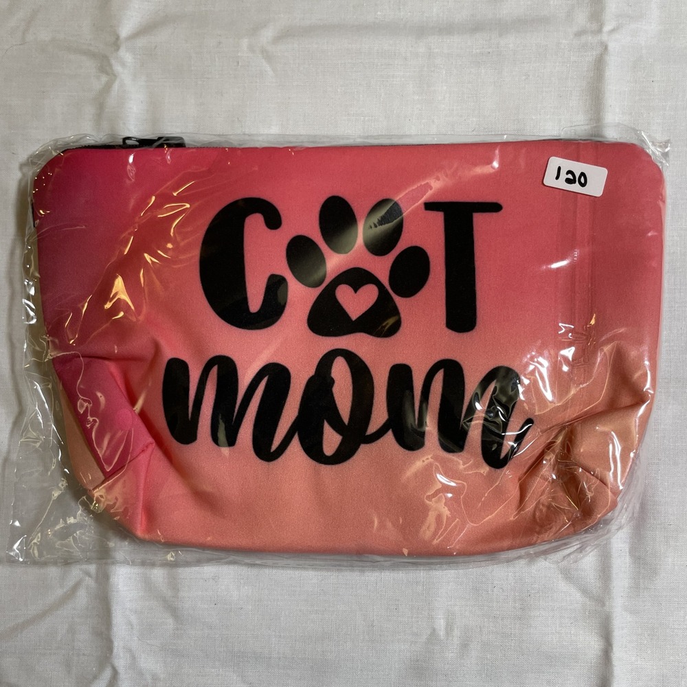 Cosmetic‎ Pouch Women OS Pink NWT Cat Mom Ombre Zipper Travel Bag